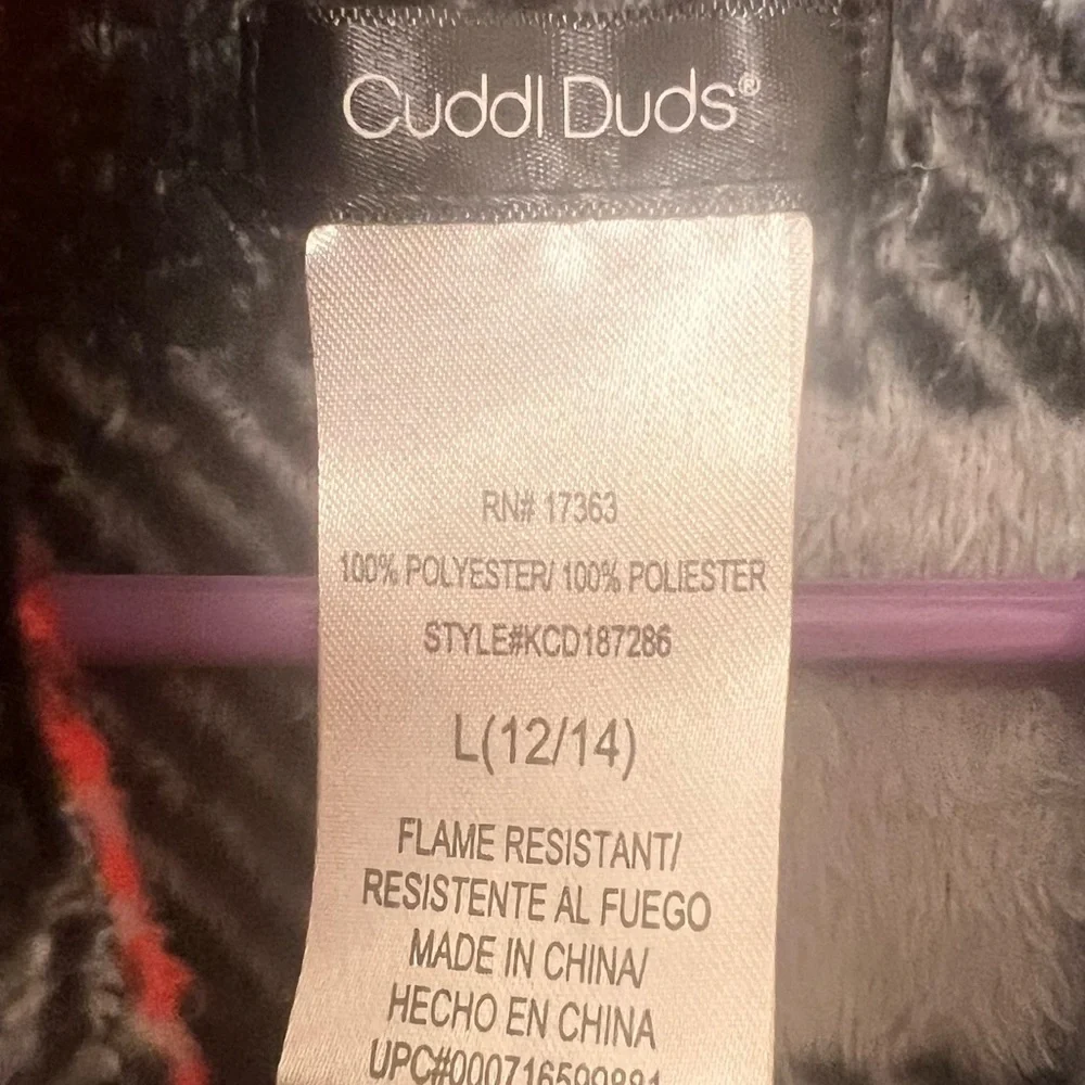 Cuddl Duds Kids Buffalo Plaid Fleece Hooded Robe w/ Antlers L (12/14)